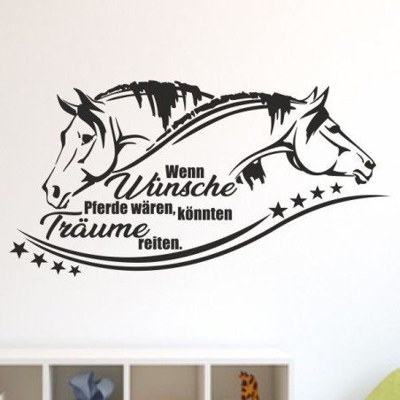 Wandaufkleber Pferde Dekor Pferd Stute Pony Hengst Reiten Hof Sport Kids Hufeisen Glück Reiterhof Sprüche Wunschname Kids Kinder