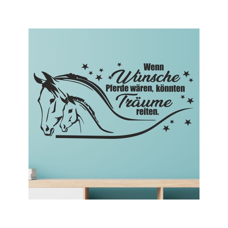 Wandaufkleber Pferde Dekor Pferd Stute Pony Hengst Reiten Hof Sport Kids Hufeisen Glück Reiterhof Sprüche Wunschname Kids Kinder