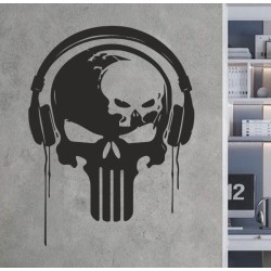 Wandaufkleber Totenkopf Skull DJ Kopfhörer Punisher Aufkleber Wand 01