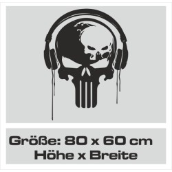 Wandaufkleber Totenkopf Skull DJ Kopfhörer Punisher Aufkleber Wand 01