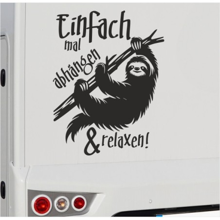 Wohnmobil Aufkleber einfach mal abhängen & relaxen Faultier Reise Wohnwagen Camping  WOMO 23