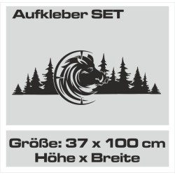 Aufkleber SET Offroad 4x4  Landschaft Wildschwein Jäger Jagt Wald Tanne Dekor Streifen Auto 01