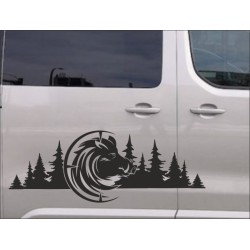 Aufkleber SET Offroad 4x4  Landschaft Wildschwein Jäger Jagt Wald Tanne Dekor Streifen Auto 01
