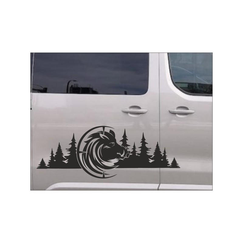 Aufkleber SET Offroad 4x4  Landschaft Wildschwein Jäger Jagt Wald Tanne Dekor Streifen Auto 01