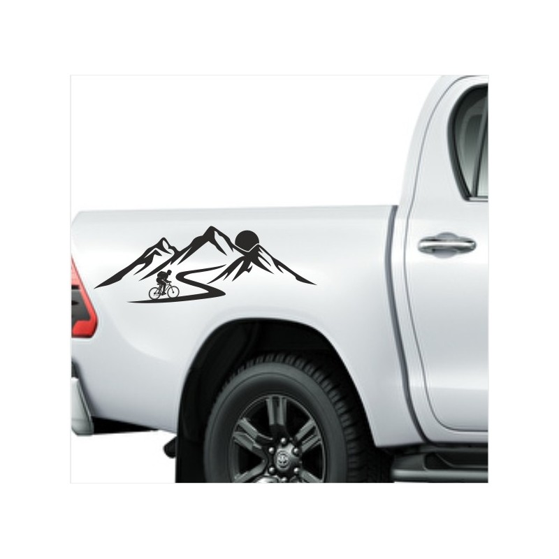 Aufkleber SET Offroad 4x4  Biker Fahrrad Cross Berge Landschaft Tanne Dekor Streifen Auto 06