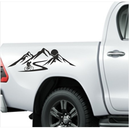 Aufkleber SET Offroad 4x4  Biker Fahrrad Cross Berge Landschaft Tanne Dekor Streifen Auto 06
