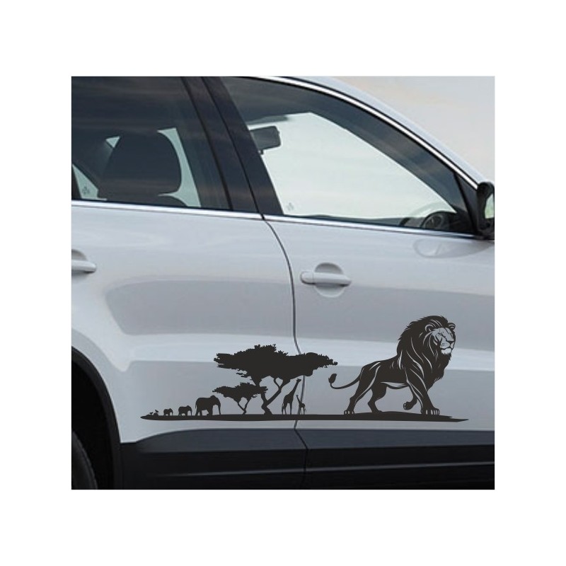 Aufkleber SET Offroad 4x4  Safari Löwe Savanne Afrika Elefant Giraffe Landschaft Dekor Streifen Auto 05