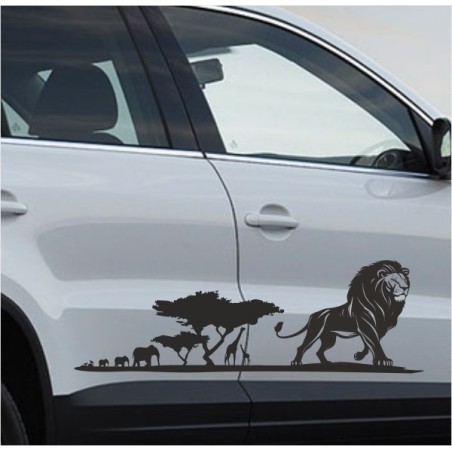 Aufkleber SET Offroad 4x4  Safari Löwe Savanne Afrika Elefant Giraffe Landschaft Dekor Streifen Auto 05