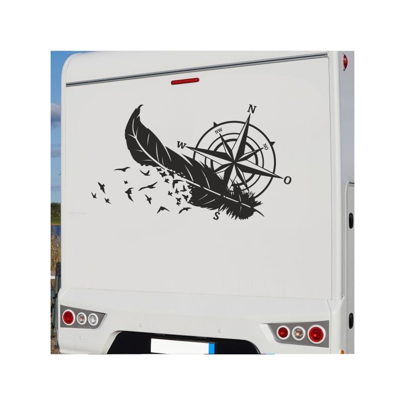 Aufkleber Wohnmobil Wohnwagen Reise Camping Auto Reisemobil Möwe Meer Kompass Globus Strand Palme Urlaub Spruch Familie Zuhause