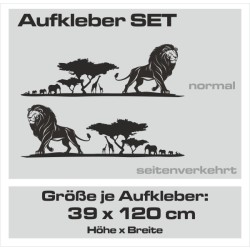 Aufkleber SET Offroad 4x4  Safari Löwe Savanne Afrika Elefant Giraffe Landschaft Dekor Streifen Auto 05