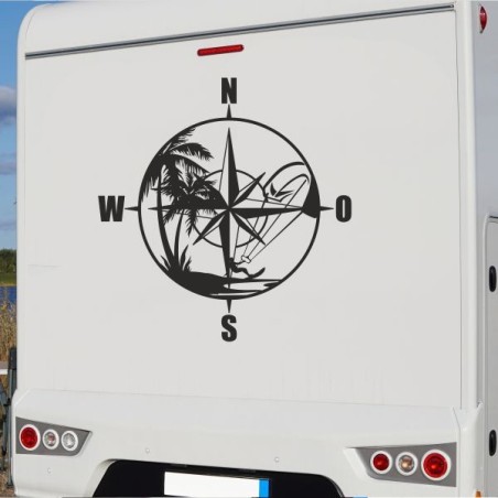 Aufkleber Wohnmobil Wohnwagen Reise Camping Auto Reisemobil Möwe Meer Kompass Globus Strand Palme Urlaub Spruch Familie Zuhause