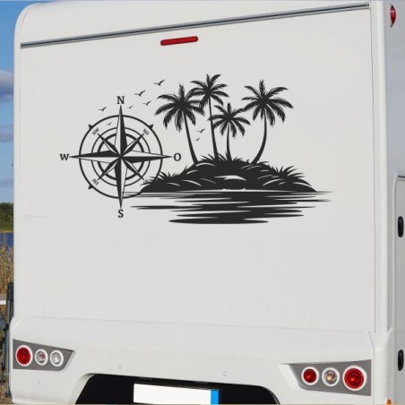 Aufkleber Wohnmobil Wohnwagen Reise Camping Auto Reisemobil Möwe Meer Kompass Globus Strand Palme Urlaub Spruch Familie Zuhause