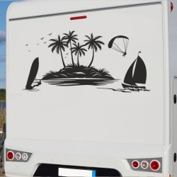 Aufkleber Wohnmobil Wohnwagen Reise Camping Auto Reisemobil Möwe Meer Kompass Globus Strand Palme Urlaub Spruch Familie Zuhause