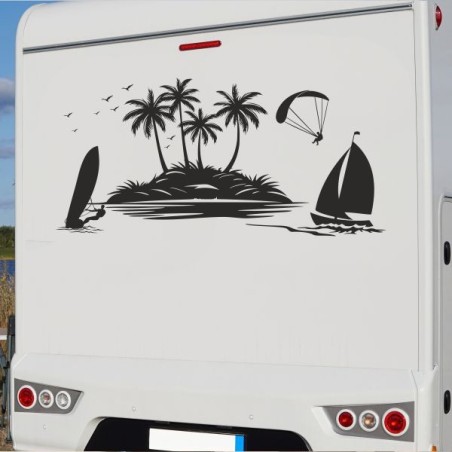 Aufkleber Wohnmobil Wohnwagen Reise Camping Auto Reisemobil Möwe Meer Kompass Globus Strand Palme Urlaub Spruch Familie Zuhause