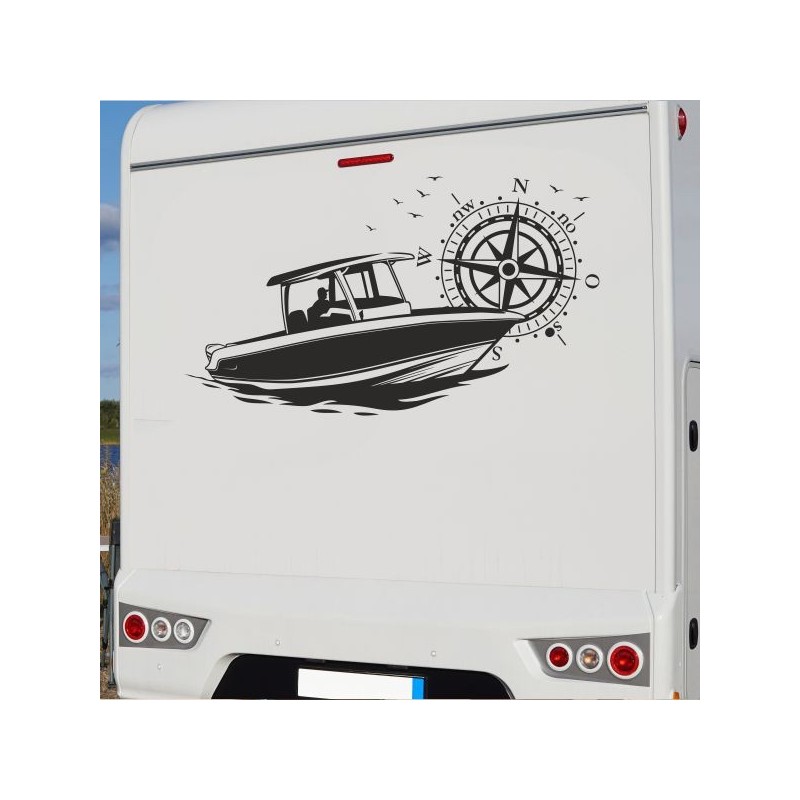 Aufkleber Wohnmobil Wohnwagen Reise Camping Auto Reisemobil Möwe Meer Kompass Globus Strand Palme Urlaub Spruch Familie Zuhause