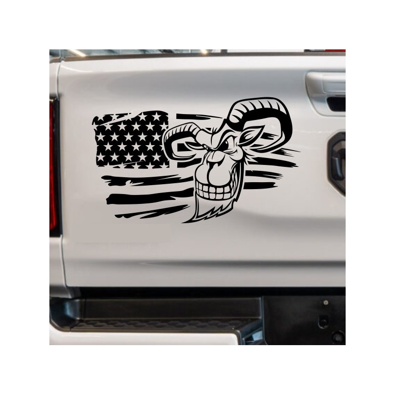 Aufkleber Pick UP Dodge Gelände Offroad Widder RAM Dekor Streifen Amerikanische Flagge Amerika BIG WHEEL Viper