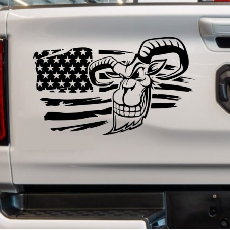 Aufkleber Pick UP Dodge Gelände Offroad Widder RAM Dekor Streifen Amerikanische Flagge Amerika BIG WHEEL Viper