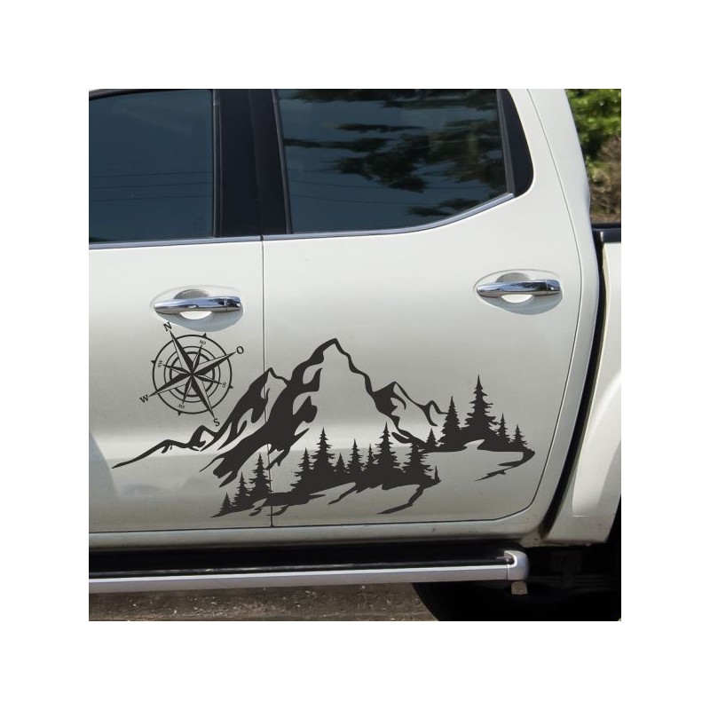 Aufkleber SET Offroad 4x4 Berge Weg Landschaft Wald Panorama Kompass Windrose Auto 54