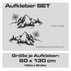 Aufkleber SET Offroad 4x4 Berge Weg Landschaft Wald Panorama Kompass Windrose Auto 54
