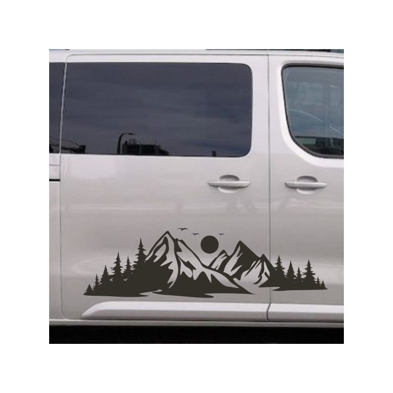 Aufkleber SET Offroad 4x4 Berge Landschaft Wald Tanne Panorama Mond Möwe Auto 56