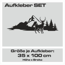 Aufkleber SET Offroad 4x4 Berge Landschaft Wald Tanne Panorama Hirsch Jäger Geweih Auto 57