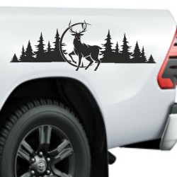 Aufkleber SET Offroad 4x4 Berge Landschaft Wald Tanne Panorama Hirsch Jäger Geweih Auto 60