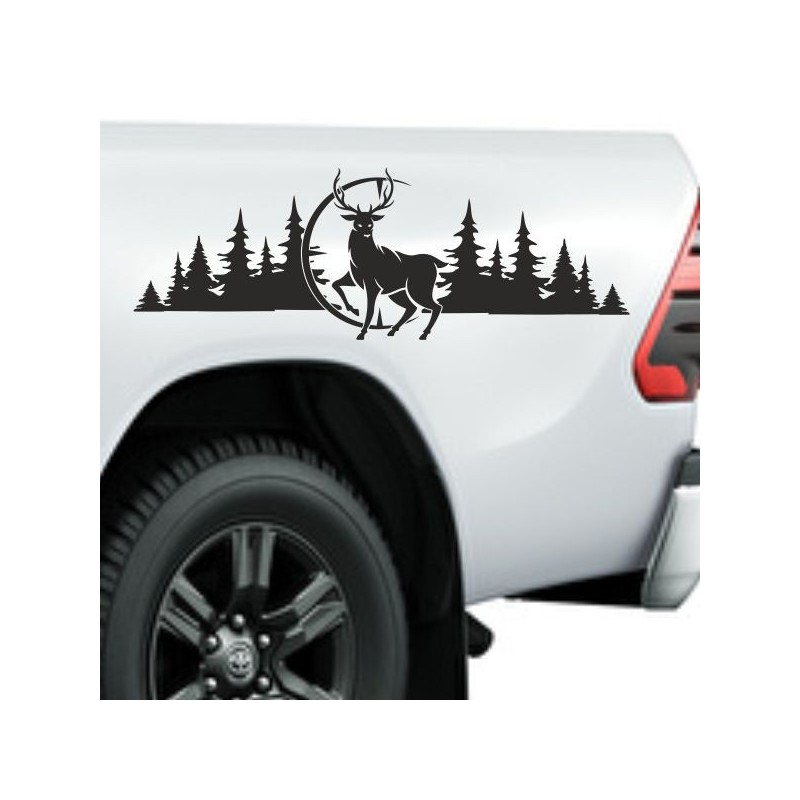 Aufkleber SET Offroad 4x4 Berge Landschaft Wald Tanne Panorama Hirsch Jäger Geweih Auto 60