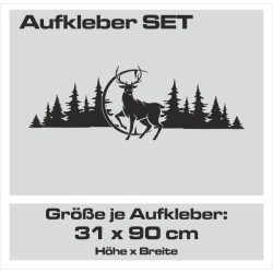 Aufkleber SET Offroad 4x4 Berge Landschaft Wald Tanne Panorama Hirsch Jäger Geweih Auto 60