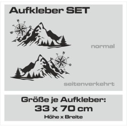 Aufkleber SET Offroad 4x4 Berge Landschaft Wald Tanne Panorama Kompass Windrose Auto 63