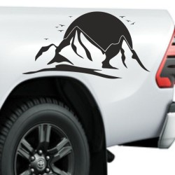 Aufkleber SET Offroad 4x4 Berge Landschaft Wald Tanne Sonnenuntergang Möwe Auto 64