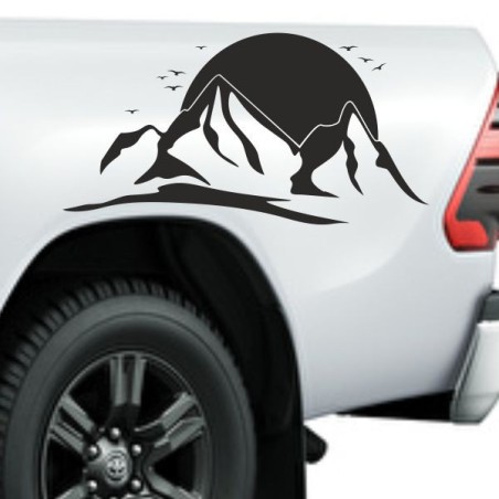Aufkleber SET Offroad 4x4 Berge Landschaft Wald Tanne Sonnenuntergang Möwe Auto 64
