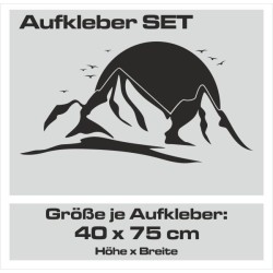 Aufkleber SET Offroad 4x4 Berge Landschaft Wald Tanne Sonnenuntergang Möwe Auto 64