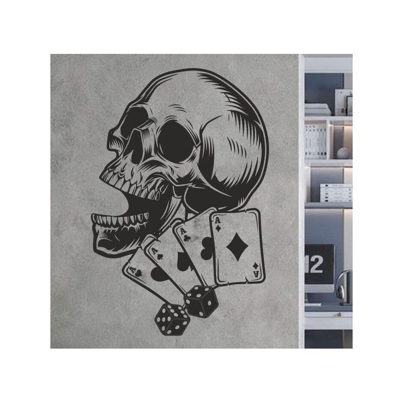 Wandaufkleber Totenkopf Skull Poker Karten Spiel Aufkleber Wand 03