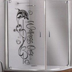 Aufkleber Glas Dekor Fenster Dusche Duschkabine Glas Tür Glastür Schaufenster Beschriftung Spa Wellness Meer Delphin Rose Wasser