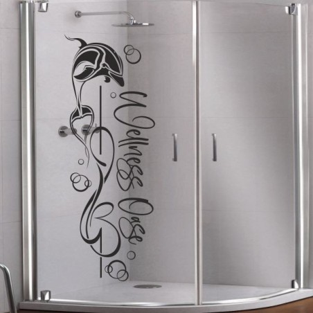 Aufkleber Glas Dekor Fenster Dusche Duschkabine Glas Tür Glastür Schaufenster Beschriftung Spa Wellness Meer Delphin Rose Wasser