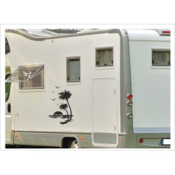Wohnmobil Wohnwagen Caravan Camper Palme Sonne Möven 74  Aufkleber-SET