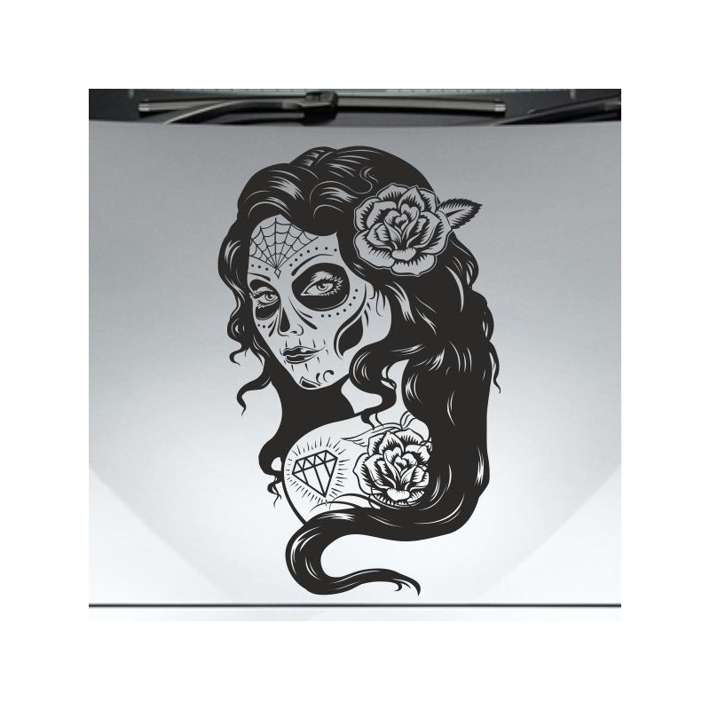 Aufkleber Sugar Skull Lady Catrina Tag der Toten mexianischer Feiertag Dia de los Muertos Ehre Feiere das Gedenken der Toten