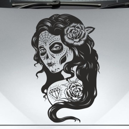 Aufkleber Sugar Skull Lady Catrina Tag der Toten mexianischer Feiertag Dia de los Muertos Ehre Feiere das Gedenken der Toten