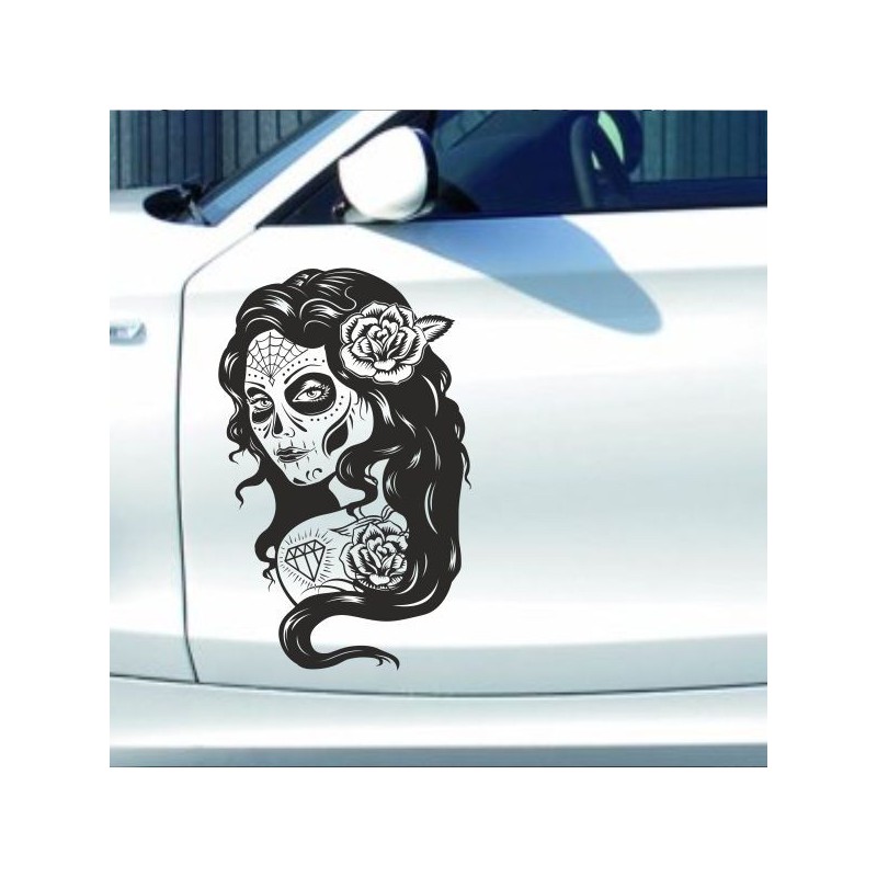 Aufkleber Sugar Skull Lady Catrina Tag der Toten mexianischer Feiertag Dia de los Muertos Ehre Feiere das Gedenken der Toten