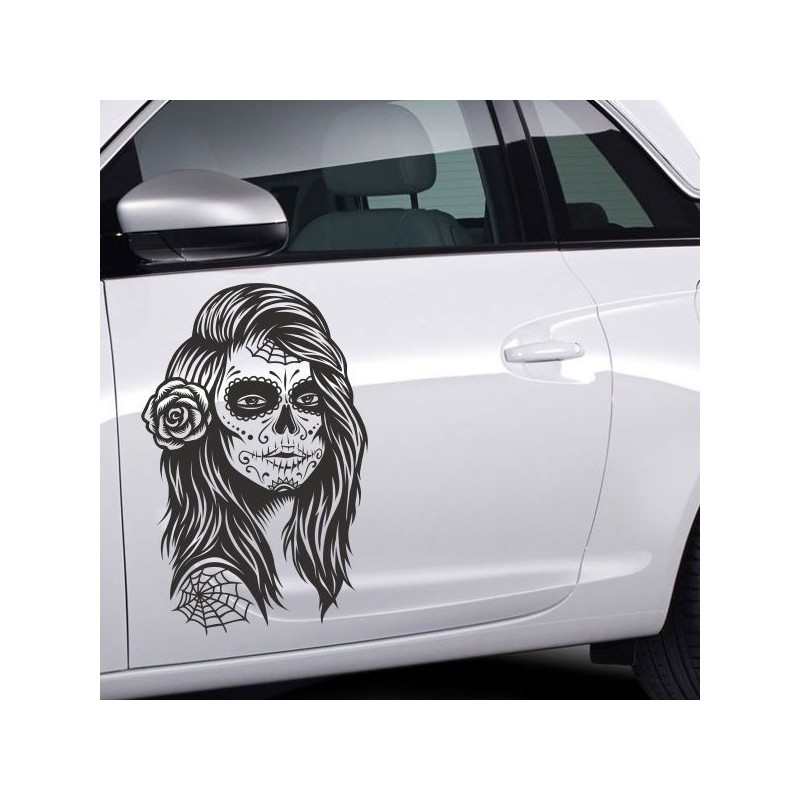 Aufkleber Sugar Skull Lady Catrina Tag der Toten mexianischer Feiertag Dia de los Muertos Ehre Feiere das Gedenken der Toten