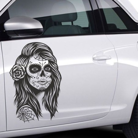 Aufkleber Sugar Skull Lady Catrina Tag der Toten mexianischer Feiertag Dia de los Muertos Ehre Feiere das Gedenken der Toten