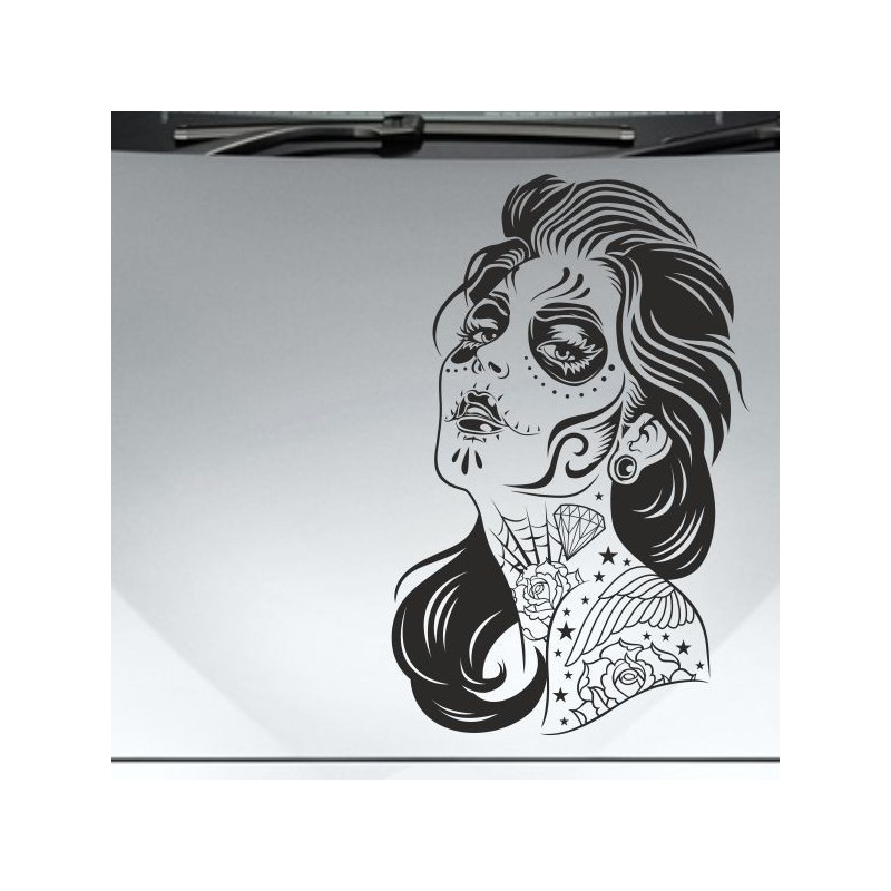 Aufkleber Sugar Skull Lady Catrina Tag der Toten mexianischer Feiertag Dia de los Muertos Ehre Feiere das Gedenken der Toten
