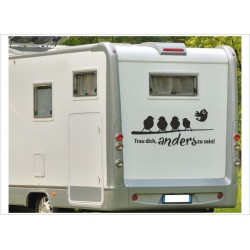 Wohnmobil Aufkleber WOMA  Wohnwagen Caravan Camper WOMA Seil Vögel Vogel Spatz "Trau dich Anders zu sein!"