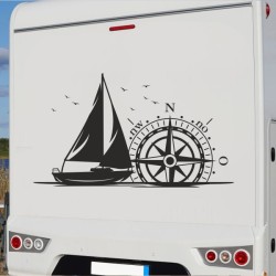 Aufkleber Wohnmobil Wohnwagen Reise Camping Auto Reisemobil Möwe Meer Kompass Globus Strand Palme Urlaub Spruch Familie Zuhause