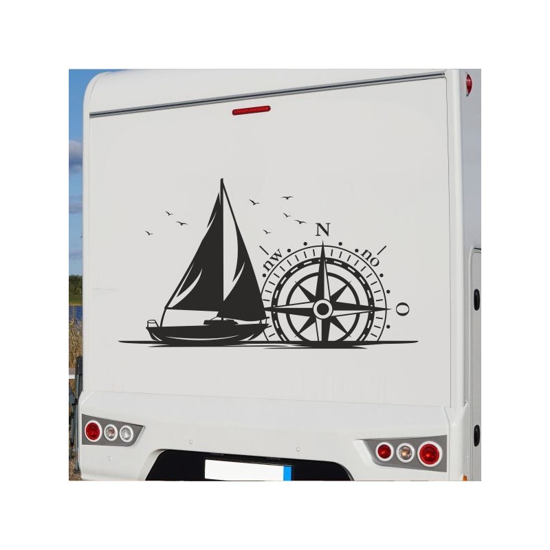 Aufkleber Wohnmobil Wohnwagen Reise Camping Auto Reisemobil Möwe Meer Kompass Globus Strand Palme Urlaub Spruch Familie Zuhause