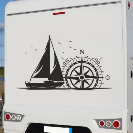 Aufkleber Wohnmobil Wohnwagen Reise Camping Auto Reisemobil Möwe Meer Kompass Globus Strand Palme Urlaub Spruch Familie Zuhause
