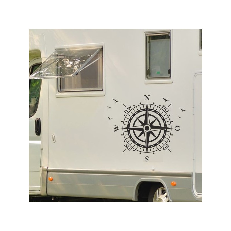 Aufkleber Wohnmobil Wohnwagen Reise Camping Auto Reisemobil Möwe Meer Kompass Globus Strand Palme Urlaub Spruch Familie Zuhause
