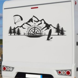 Aufkleber Wohnmobil Wohnwagen Reise Camping Auto Reisemobil Möwe Meer Kompass Globus Strand Palme Urlaub Spruch Familie Zuhause