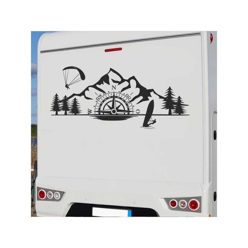 Aufkleber Wohnmobil Wohnwagen Reise Camping Auto Reisemobil Möwe Meer Kompass Globus Strand Palme Urlaub Spruch Familie Zuhause