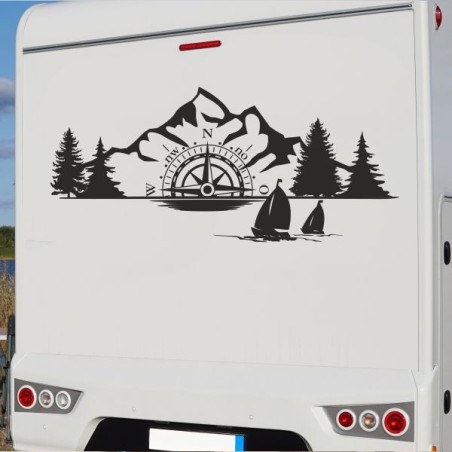 Aufkleber Wohnmobil Wohnwagen Reise Camping Auto Reisemobil Möwe Meer Kompass Globus Strand Palme Urlaub Spruch Familie Zuhause